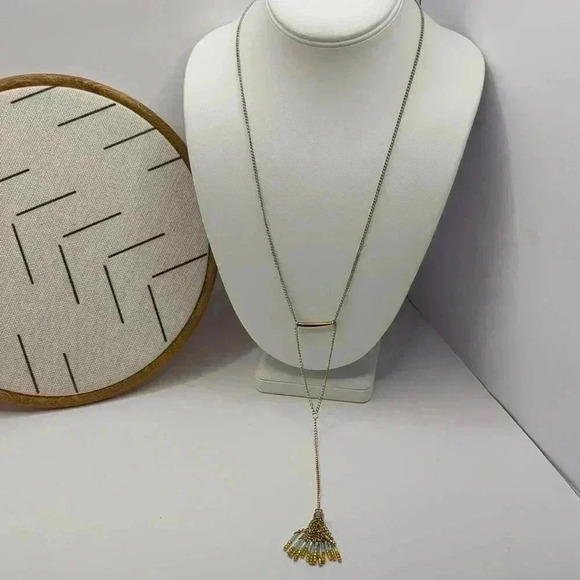 J.Crew Beaded Ombre Tassel Y-Necklace: Faded Gold to Silver - Picture 2 of 4